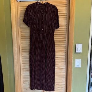 J. Crew Burgundy Midi Dress with Tiny Pink Dot Print